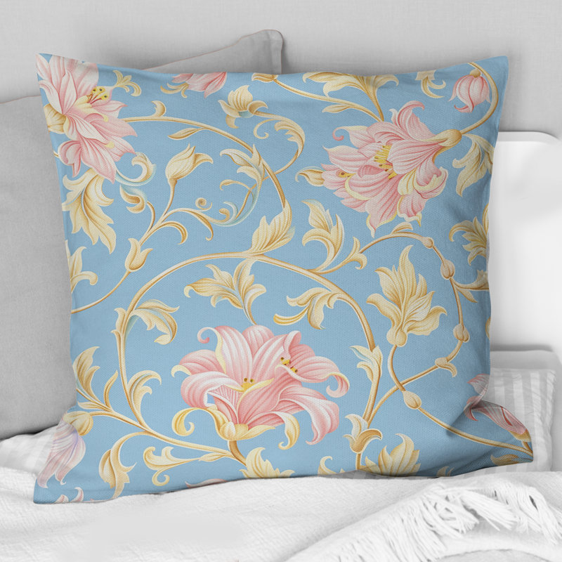 Coussin Boho rose, rose, rose et bleu, Carrée, H 18 po x l 18 po