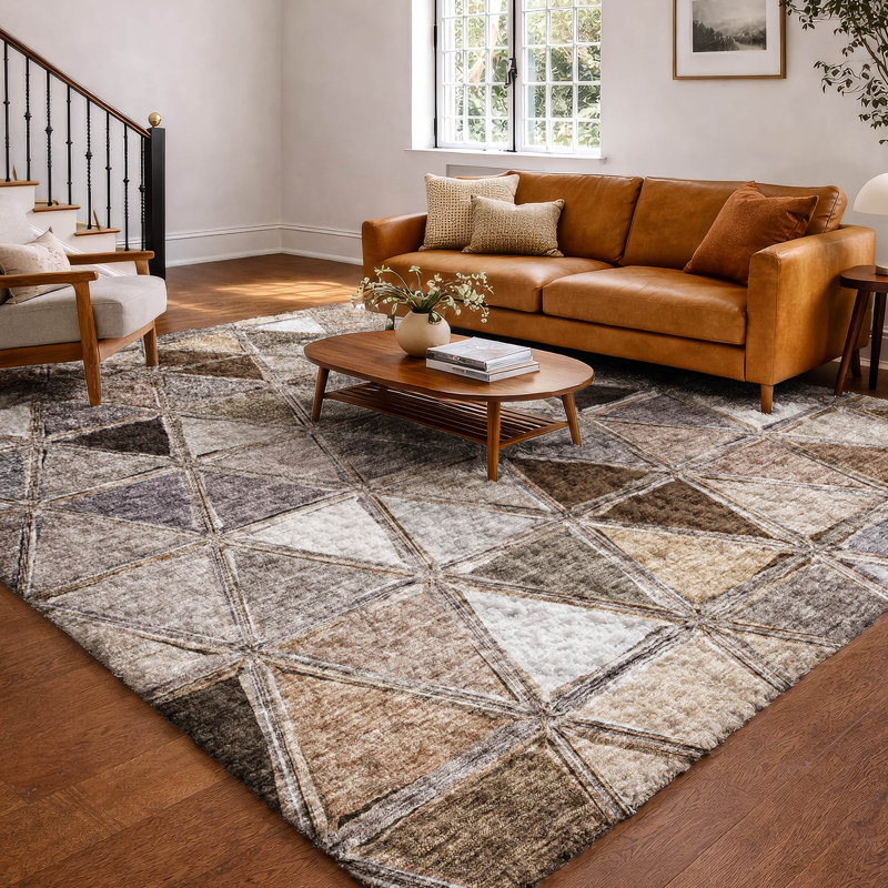 Tapis géométrique à poils longs Dream, Brown, 9 pi x 12 pi