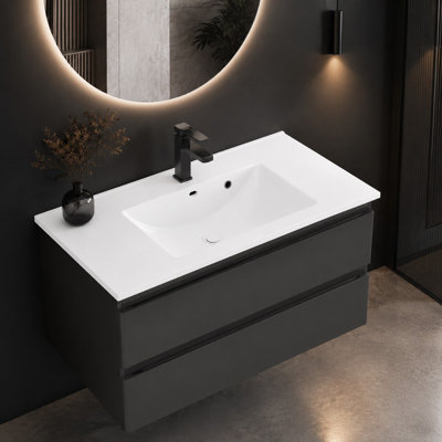 White Ceramic Bathroom Sink with Pre-Drilled Faucet Hole, Modern Rectangular Vanity Sink, Easy-to-Clean Bathroom Basin, Fits 24/30/32/36-Inch Bathroom Vanities