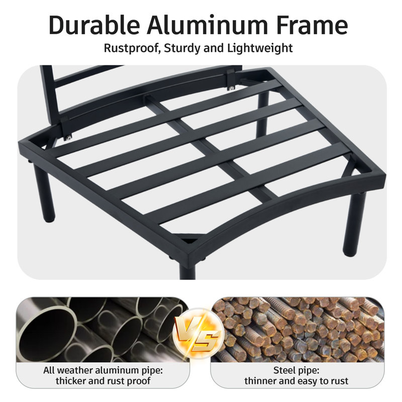 Patio Curved Sofa with Coffee Table, Black Cushion/Dark Grey Frame