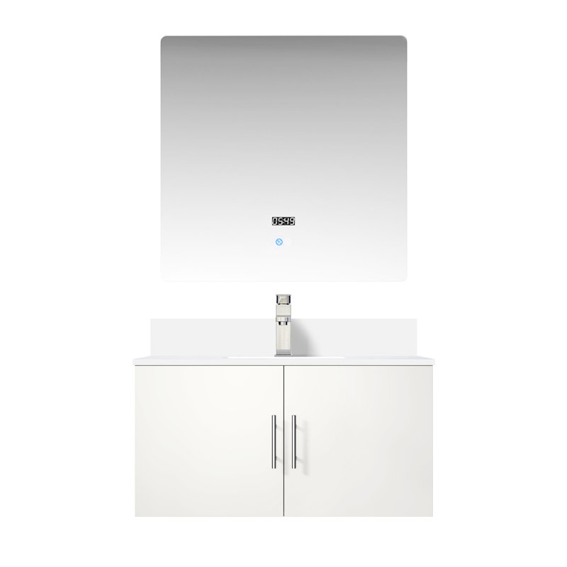 36 po Meuble-lavabo de salle de bain avec comptoir en quartz blanc, robinet et miroir à DEL - comptoir x P 22 po