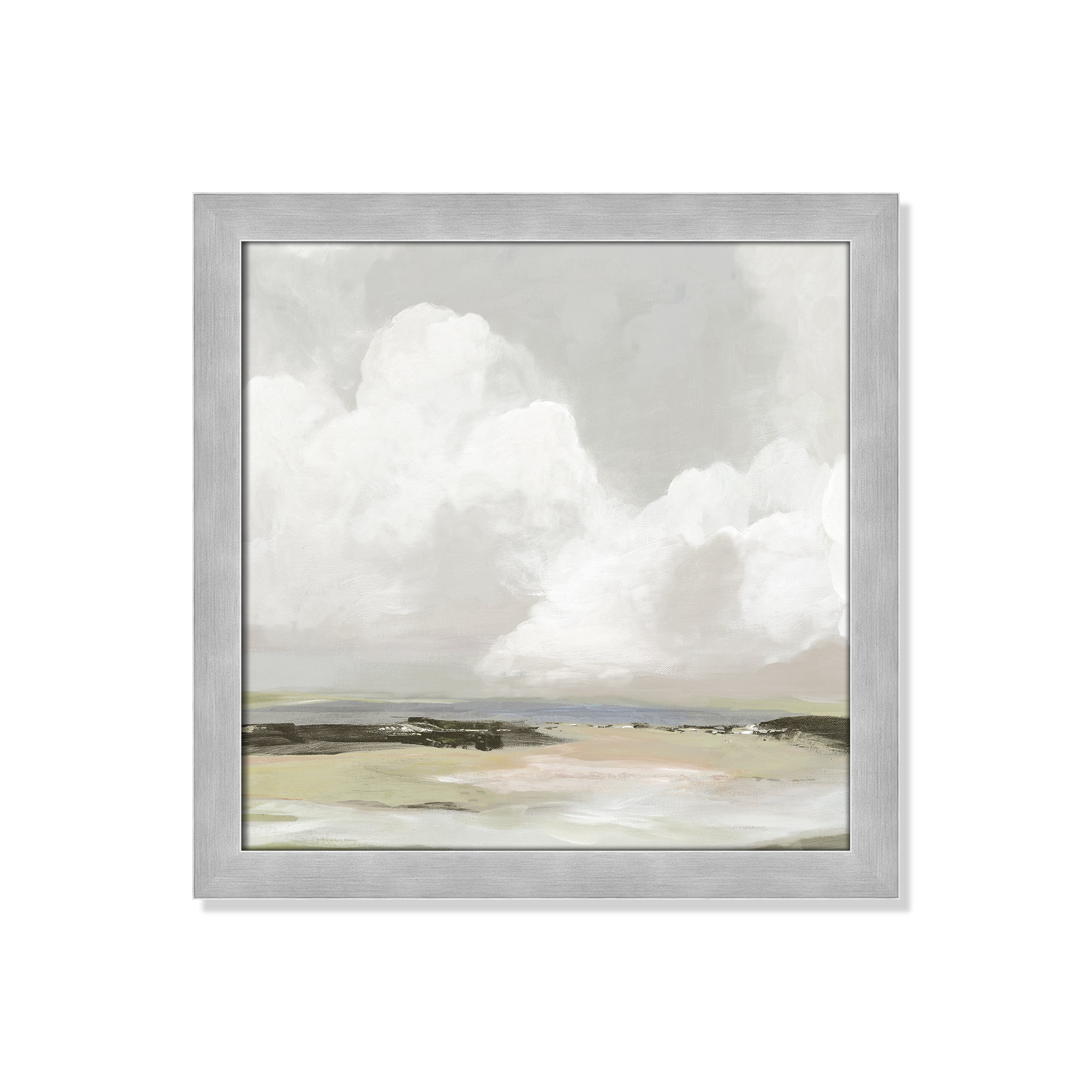 Soft Clouds - Picture Frame Painting Print, 18" H x 18" W x 1.12" D, Matte Silver Framed