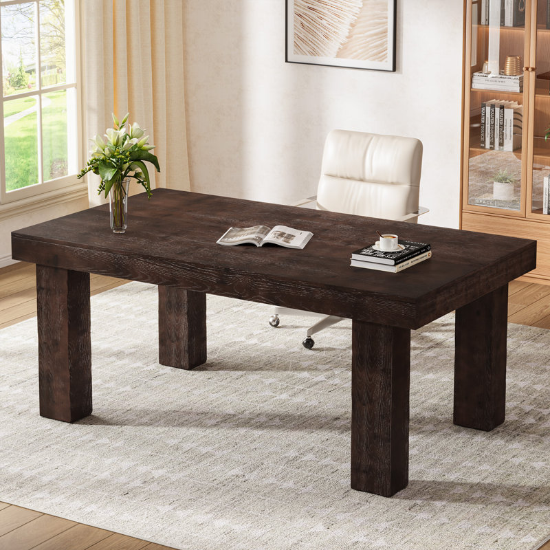 63'' Solid Wood Rectangle Computer Desk, Dark Walnut Brown