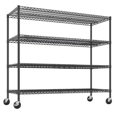Étagère en métal robuste à 4 niveaux avec roulettes - support de rangement réglable en métal, capacité de 2 200 lb, P 24 po x l 56 po x H 75 po, idéale pour la cuisine, le garde-manger, le garage et la buanderie - noir