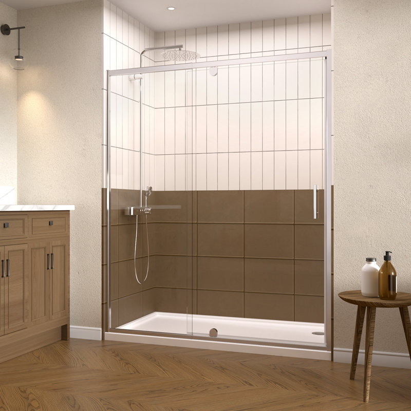 60" W x 71" H Frame Shower Door, Pivot Glass Shower Door with 6mm Clear Tempered Glass, Swing Shower Door with Adjustable Aluminum Frame in Chrome Finish