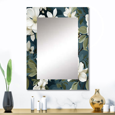 Arhea Grey And White Blossoms Orchid Lovely - Floral Decorative Mirror, Cottage Wall Mirror, Printed Metal Art