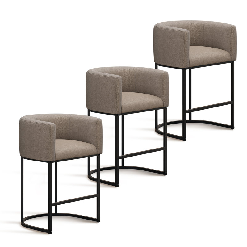 Upholstered Counter Stool With Metal Frame, Taupe
