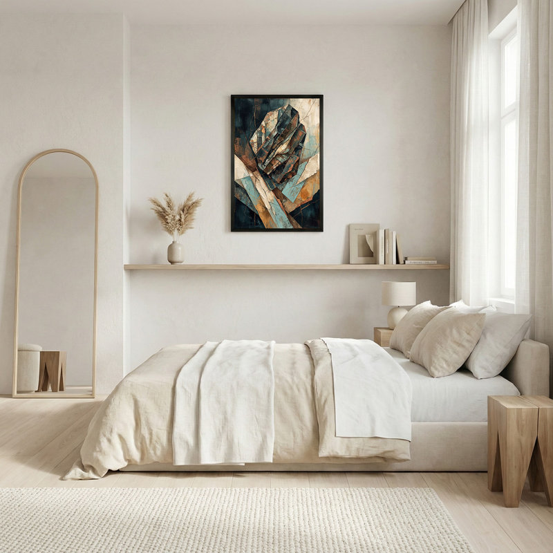 Art mural sur toile à texture géométrique abstraite sarcelle foncé et rouille, 36"H x 24"W