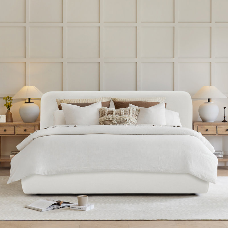 Lit plateforme tapissier Bella, Très grand, Elite Ivory