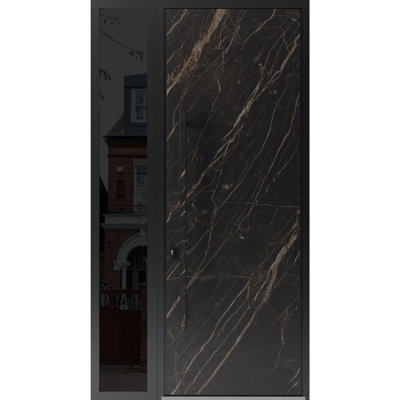 Front Exterior Prehung Steel Door Dekton 0118 Natural Noir Side Exterior Window Sidelite Entry Metal Modern Painted W36+12 x H96 Right hand Inswing