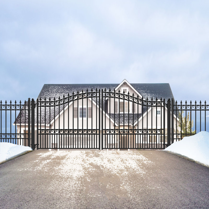 London Style Black Steel Dual Swing Driveway Gate with Opener