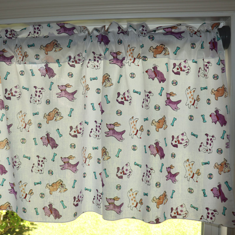 Cantonnière à imprimé chiots, Mauve/blanc, L 58 po x L 18 po