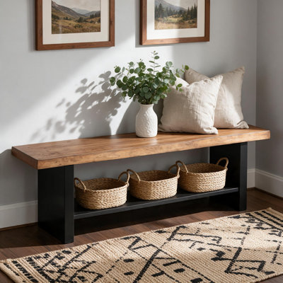55" Solid Wood  Entryway Bench, Farmhouse End of Bed Bench