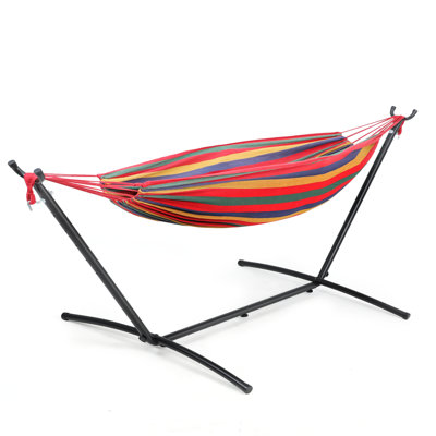 Hamac portatif en lin avec support en acier réglable et sac de transport, 6 niveaux de hauteur, capacité de 250 lb, idéal pour le jardin, la cour, le camping ou le balcon