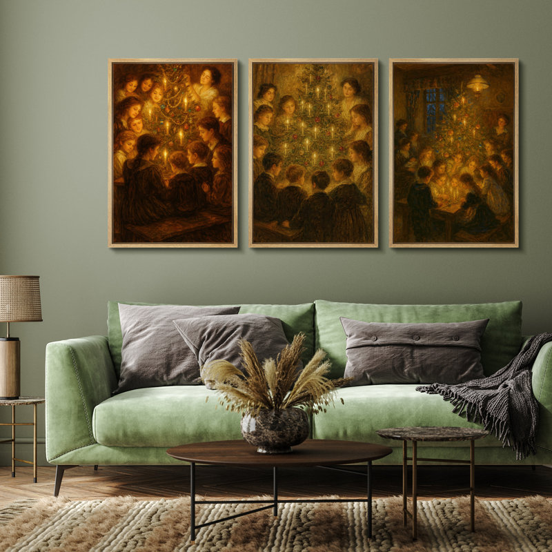 Ensemble de 3 décorations murales de Noël, reproduction d'art sur toile encadrée, H 24 po x l 48 po, Naturel