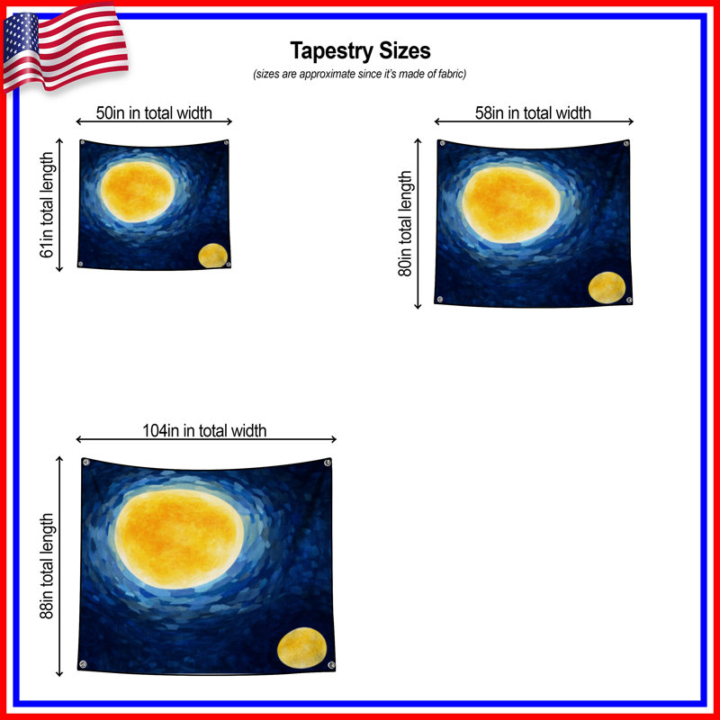 Tapisserie murale abstraite soleil - Art mural, 104in H x88 with 4 Grommets