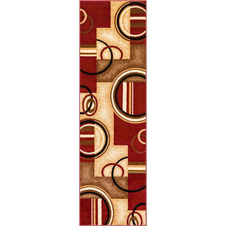 Tamia Power Loom Red/Brown/Ivory Modern Geometric Rug