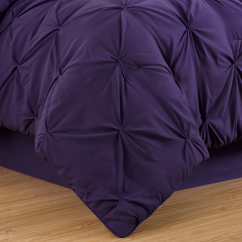 Sydney Pintuck Microfiber 7 Piece Comforter Set, Queen Comforter + 6 Additional Pieces, Purple