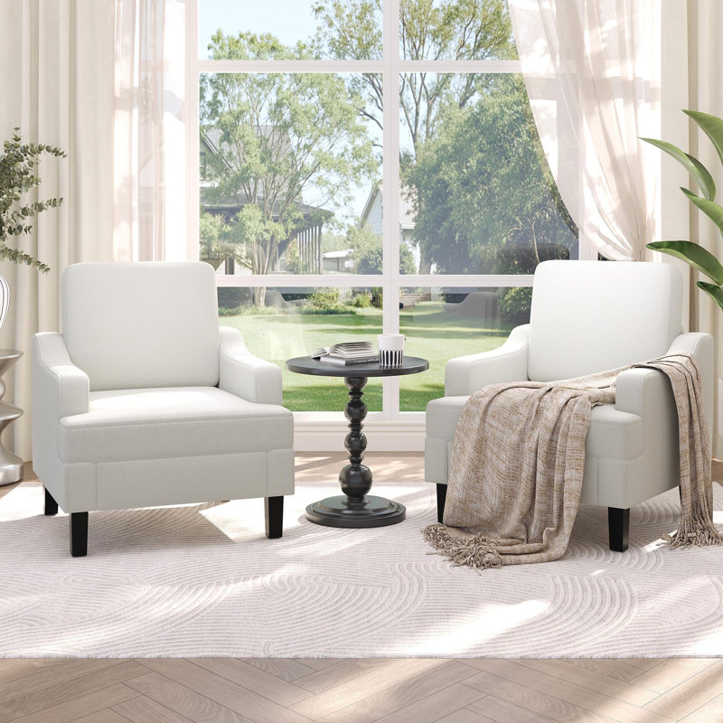 Ensemble de 2 fauteuils d'appoint rembourrés Chenille Comfort, Chenille beige