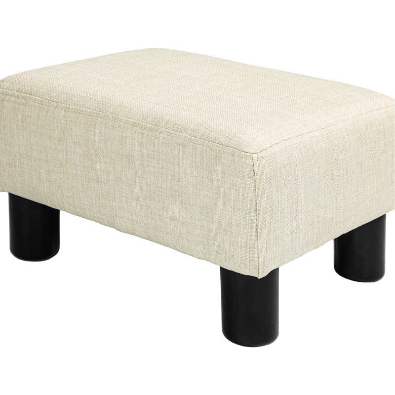 Small Linen Upholstered Foot Stool, Cube In Beige For Living Room Rest, Stool