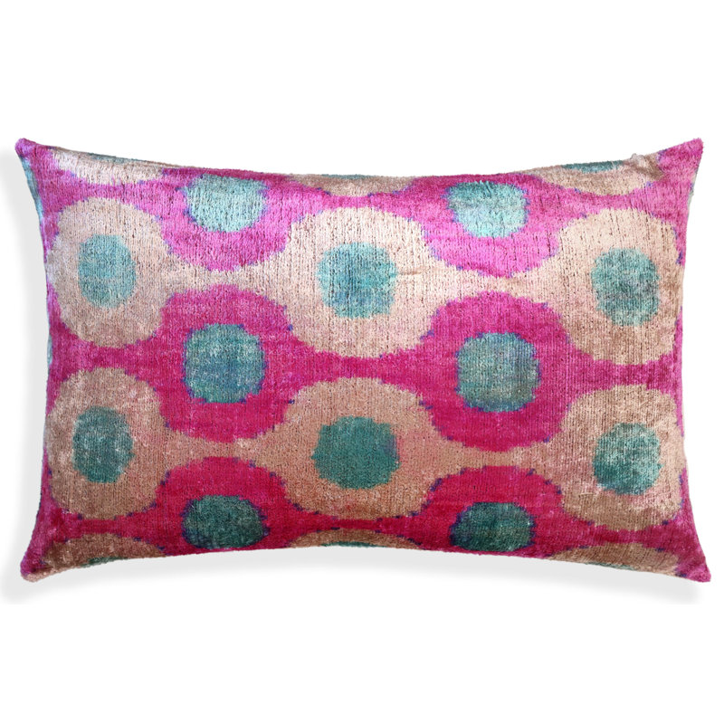 Coussin en velours de soie rose et turquoise