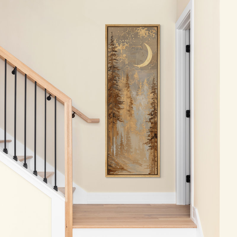 «Golden Moonlit Forest Landscape in Warm Earth Tones», reproduction d'art sur toile encadrée, H 60 po x l 20 po x P 1,5 po
