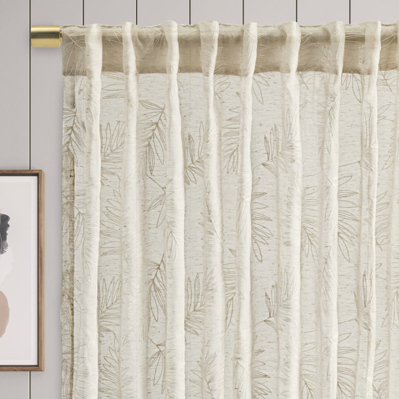 Oatmeal Sheer Pleated Polyester Rod Pocket Window Panel
