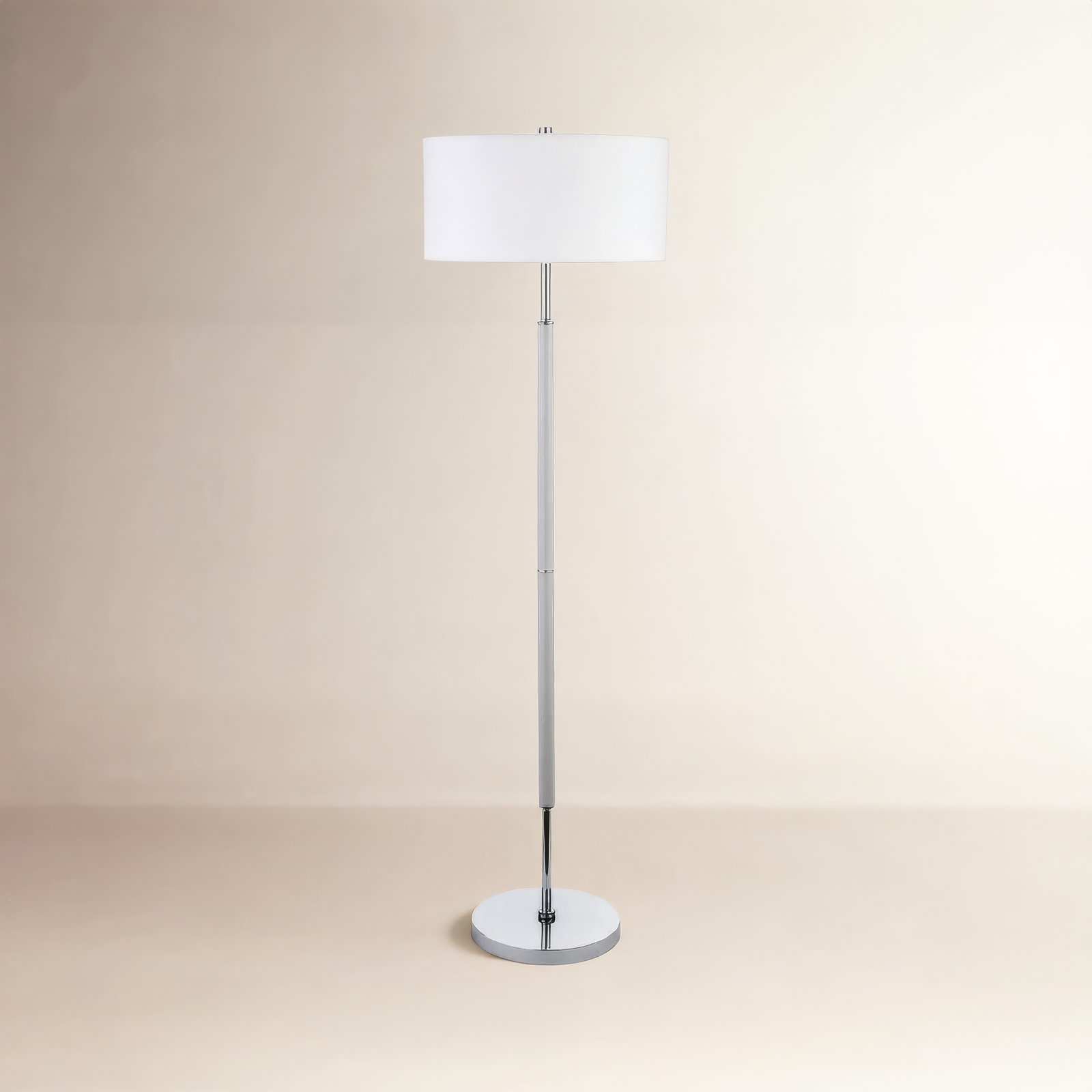 Olie 62 Inch Two-Tone Floor Lamp Fabric Drum Shade, Cool Gray/Polished Nickel