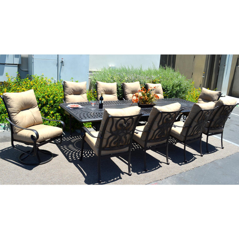 Poulson 10 - Person Patio Dining Set Extendable Rectangular Table