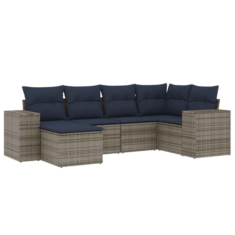 Ensemble de canapé de patio 7 pièces avec coussins en rotin de polyester brun, Coussin bleu marine / structure grise, Non