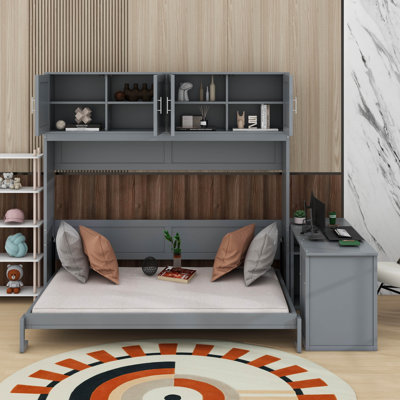 Queen Size Murphy Bed With Desk And Storage Shelves And Cabinets