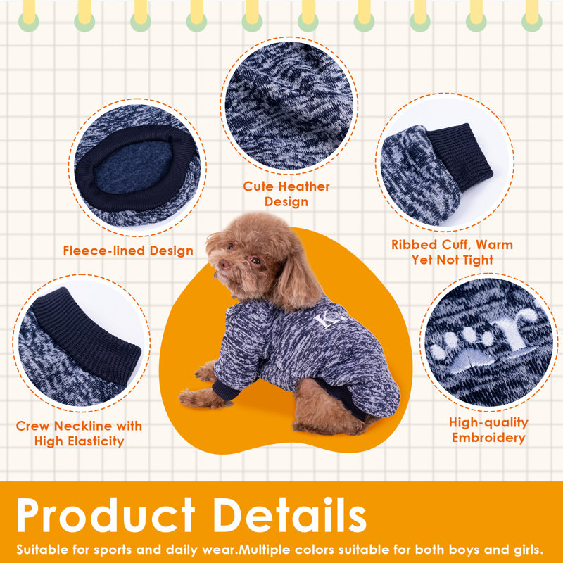 Sweat pour chien (avec broderie), Bleu, L 9,9 po x l 6,35 po, Oui