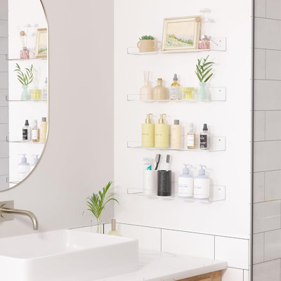 4-Piece Acrylic Floating Shelf Set 16 Transparent Wall Shelves
