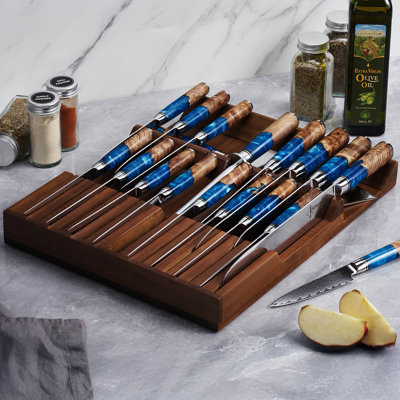 Senken Knives In-Drawer Knife Storage Block - Acacia Hardwood Knife Storage With 17 Slots