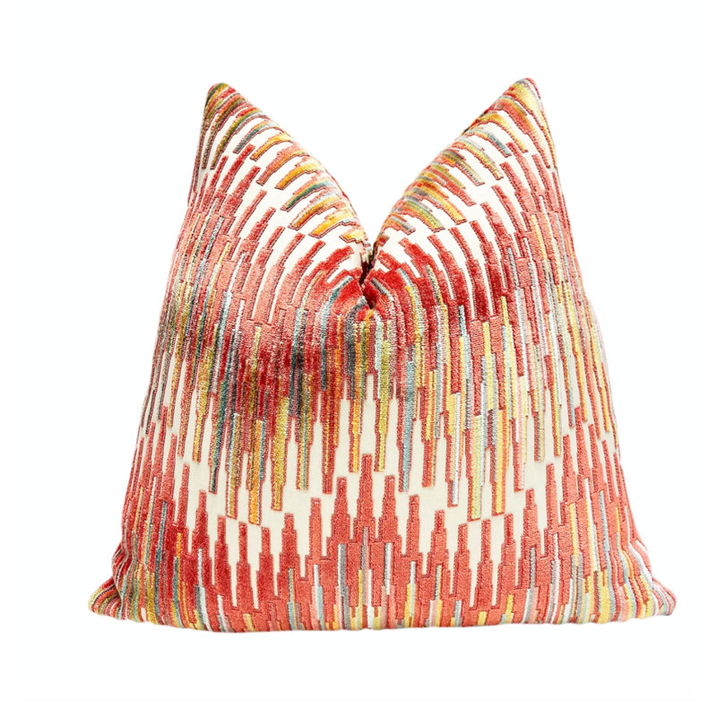 Housse de coussin en velours Zig Zag, H 20 po x l 20 po, Blanc / chevron orange