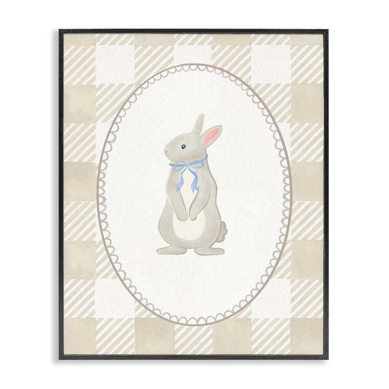 «Bunny on Green Gingham», estampe numérique, design par The Paper Curator, H 20 po x l 16 po, Giclée encadrée noir minuit