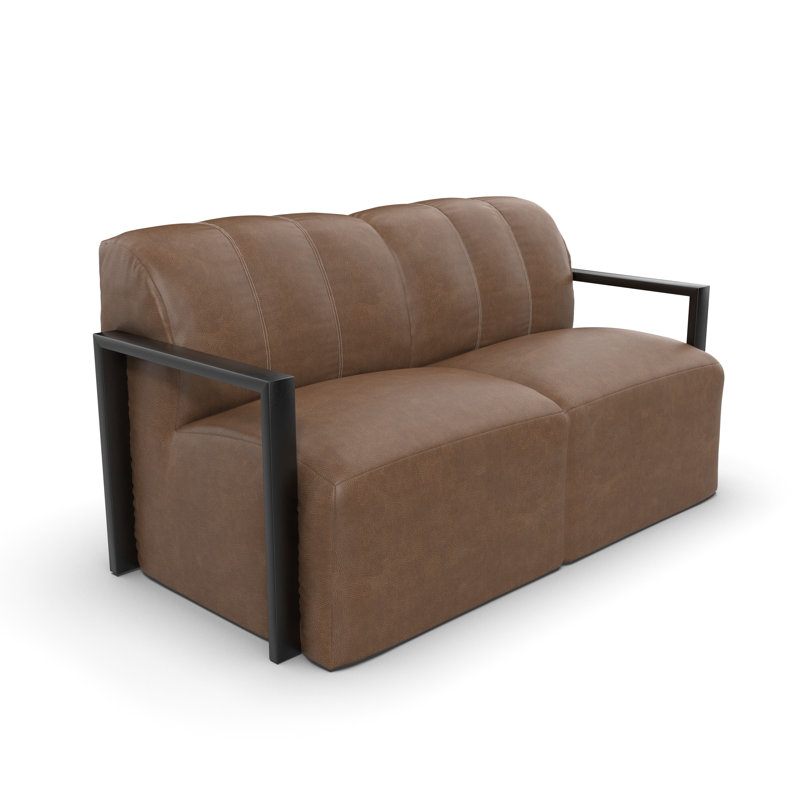 Canapé deux places d'extérieur modulaire Rosalie en aluminium à structure ouverte, recouvert de tissu Ultraleather Lasso.