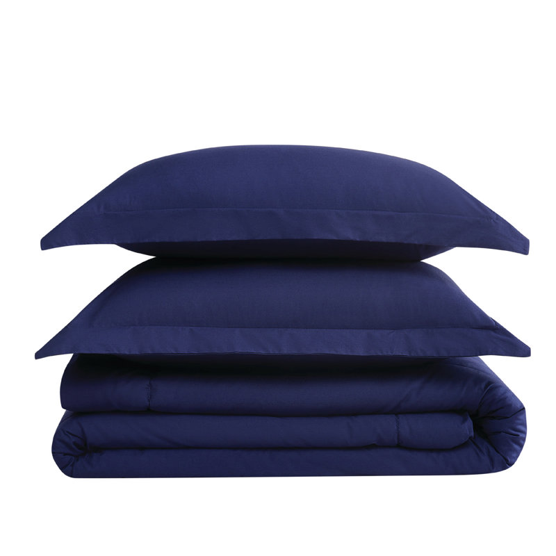 Ensemble d'édredon en percale de coton unie Brooklyn Loom, Marine, Très grand + 2 très grandes taies décoratives