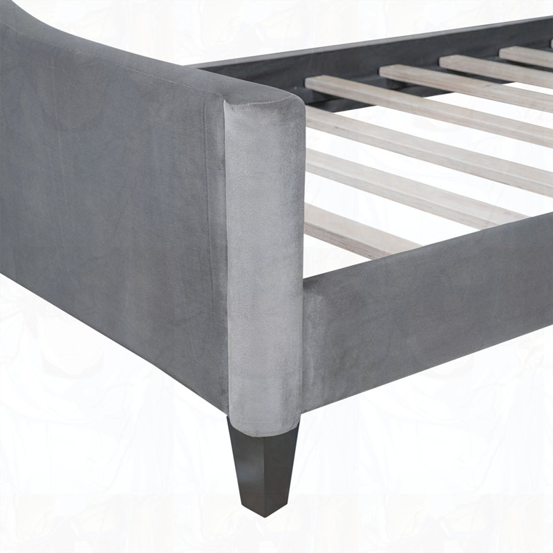 Lit plateforme tapissier rembourré, gris, Simple