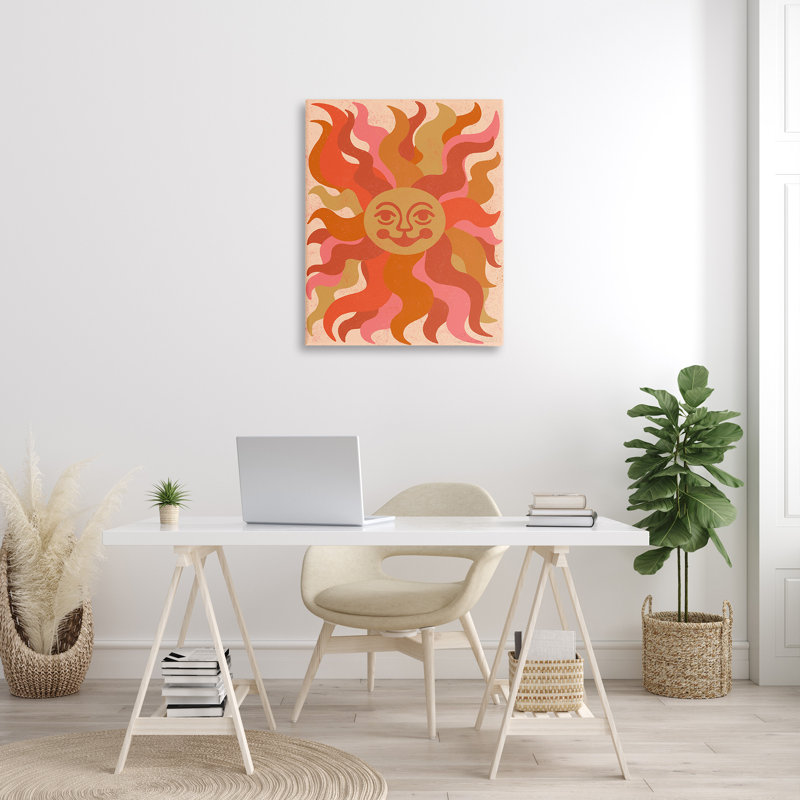 Art mural céleste "Soleil souriant" par Carrie Cantwell, H 40 po x l 30 po x P 1,5 po, Toile tendue