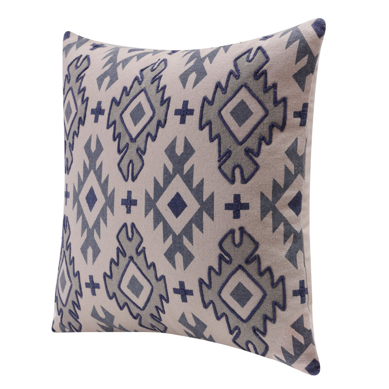 Housse de coussin géométrique 100% coton, Bleu/gris, Housse de coussin seulement - sans coussin