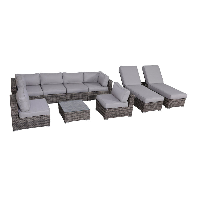Ensemble de conversation pour 8 personnes avec coussins Castillon, Gris mélangé