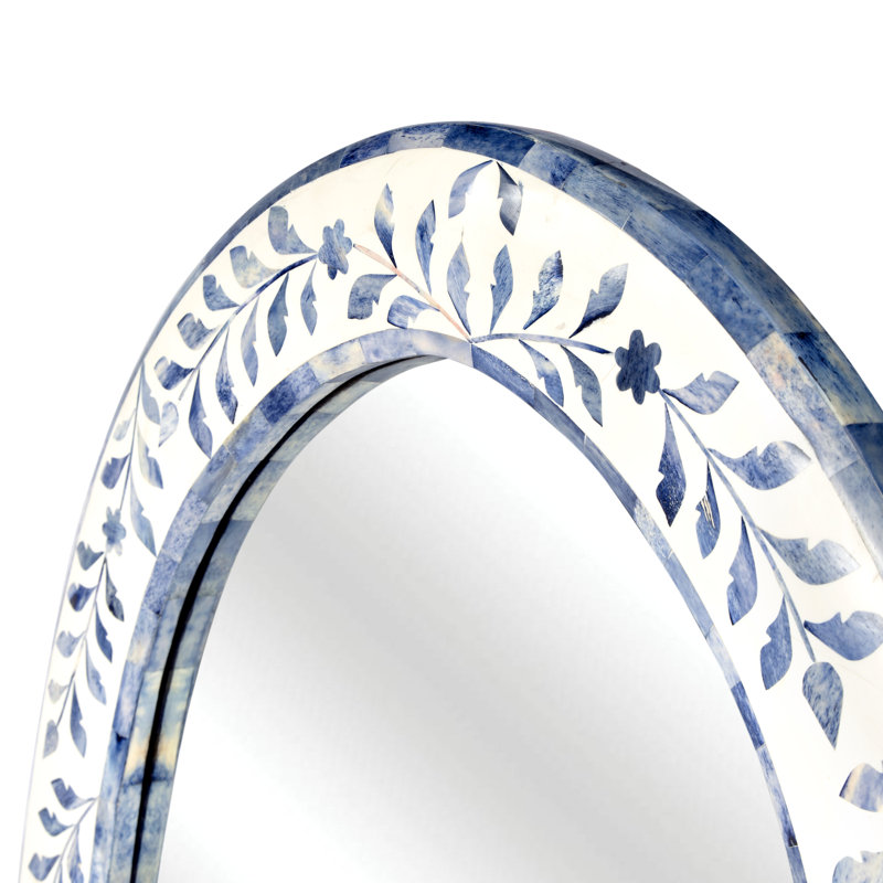 Trubadur Blue And White Bone Inlay Oval Wall Mirror, Blue