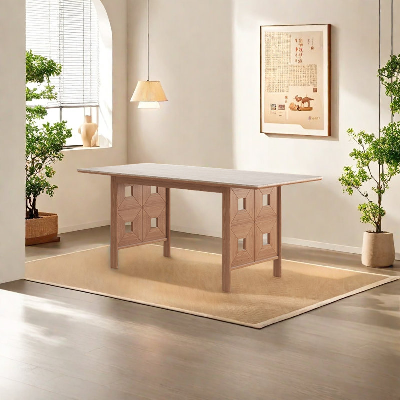 Une plaque de roche rétro avec une table à manger en bois massif, Brun, H 29,52 po x L 62,99 po x l 31,49 po