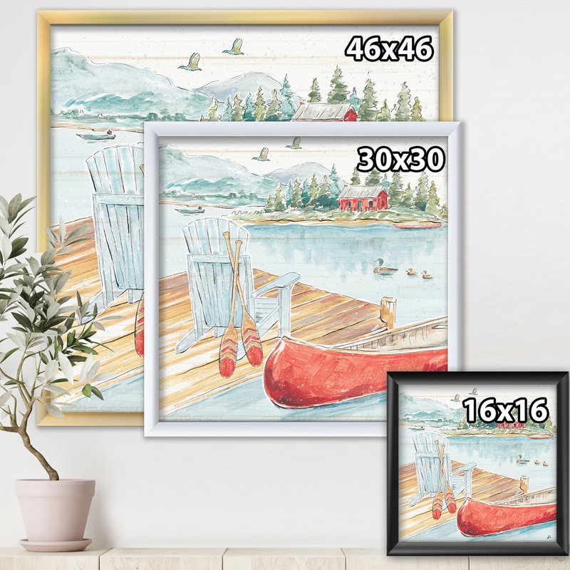 « lake house canoës iii », reproduction d’image sur toile, H 16 po x l 16 po x P 1 po, Cadre argenté
