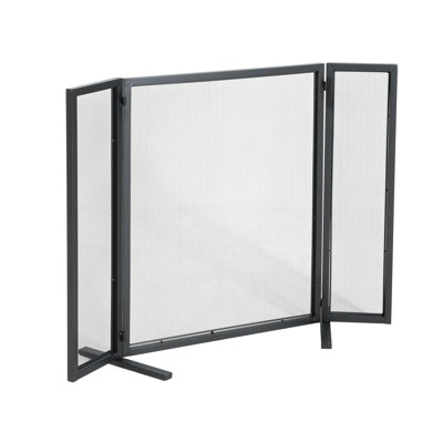 Quiana 3-Panel Iron Fireplace Screen, 40" x 31", Black Powder-Coated Finish