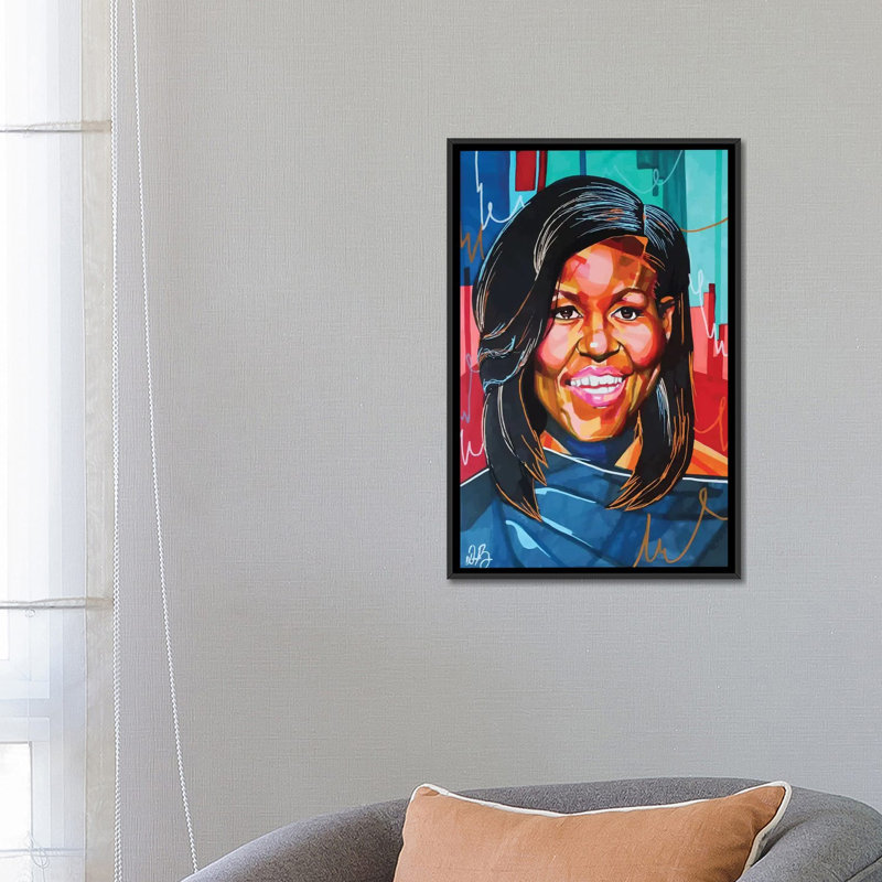 Michelle Obama - impression d'art graphique, H 26 po x l 18 po x 1,5 po, Toile avec cadre noir, Pas de tapis