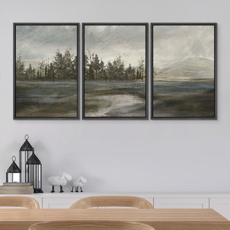 " Winter Solitude Bare Trees And Snowy Landscape Illustration Modern Ultra " 3 - Pieces, H 36 po x l 24 po x P 1,5 po, Noir