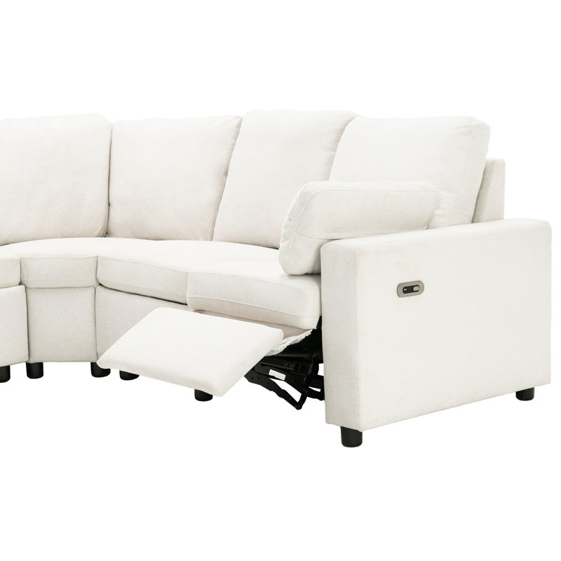 Canapé modulaire inclinable électrique de 89 po avec deux ports USB et deux tiroirs de rangement pour le salon, Lin beige