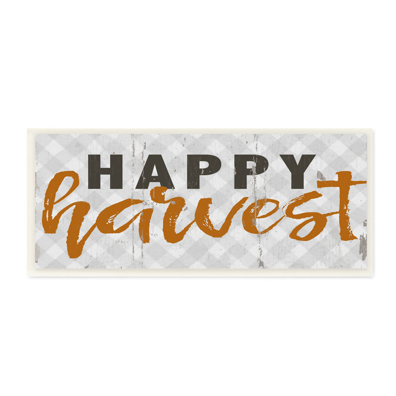 « Happy Harvest phrase », « Autumn plaid » par Jessica Mundo-impression d’art textuel, H 17 po x l 7 po x P 1,5 po